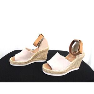 EUC! Toms Marisol Beige Suede Ankle Strap Espadrille Wedge Sandals 8